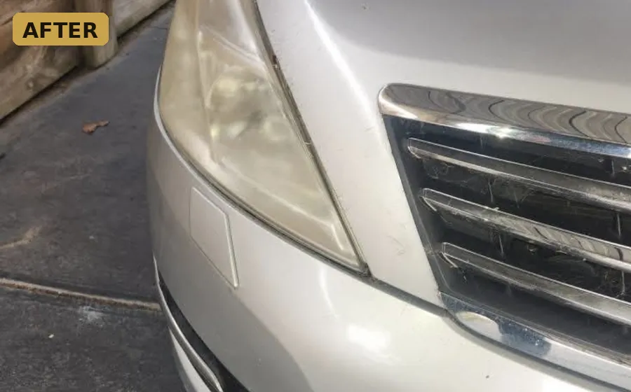 After — clear, restored headlight following headlight restoration in Southeast Melbourne