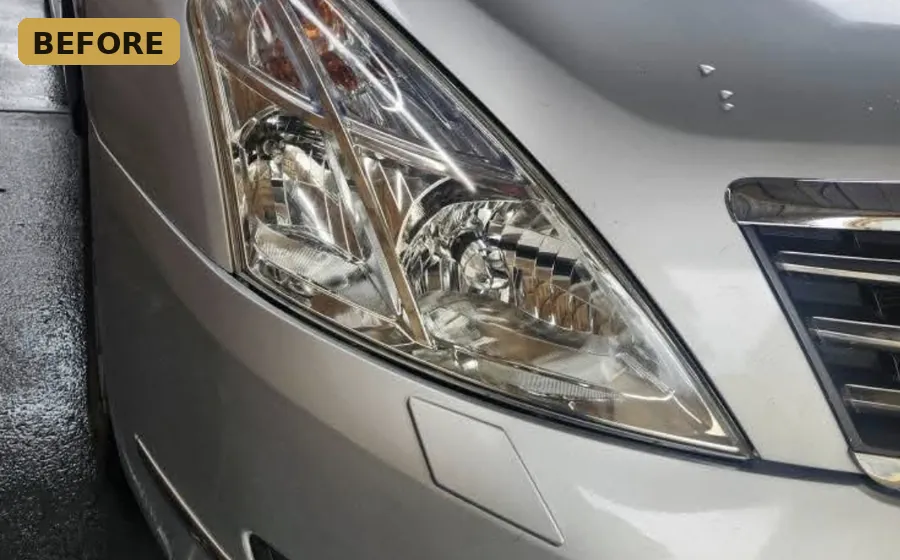 Before — yellowed, hazy oxidised headlight
