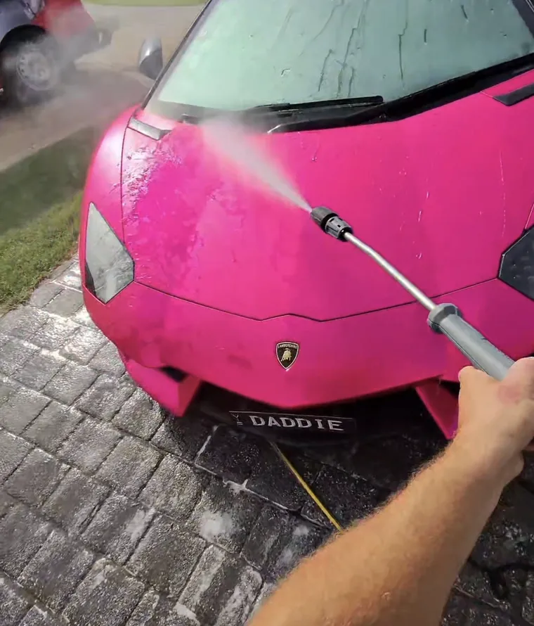 Lamborghini Aventador showroom show-prep detail in Narre Warren — foam wash in the driveway by CommandaPro mobile detailing