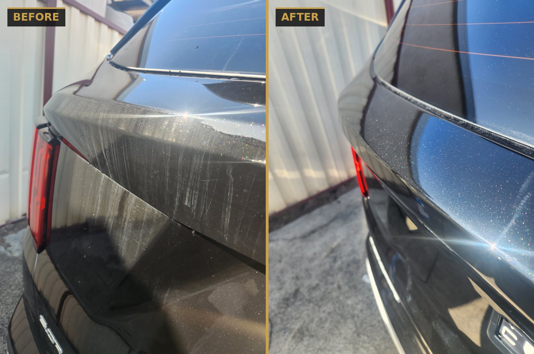 Before and after full detail and polish restoring deep gloss to a dark SUV by CommandaPro